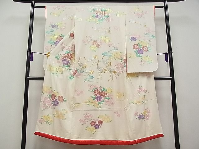 平和屋本店[]希少　秋山章　打掛　七五三　7歳　十三参り　女の子　祝着　流水群鶴草花文　金銀彩　逸品　CYAA0040s4