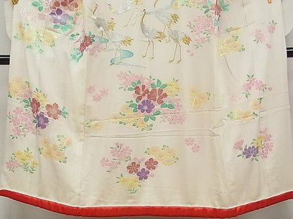 平和屋本店[]希少　秋山章　打掛　七五三　7歳　十三参り　女の子　祝着　流水群鶴草花文　金銀彩　逸品　CYAA0040s4