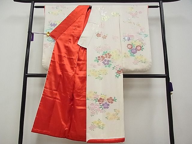 平和屋本店[]希少　秋山章　打掛　七五三　7歳　十三参り　女の子　祝着　流水群鶴草花文　金銀彩　逸品　CYAA0040s4