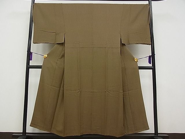 平和屋本店●極上　男性　銀座もとじ　プラチナボーイ　お召　色無地　立涌地紋　媚茶色　反端付き　逸品　CYAA0041s4