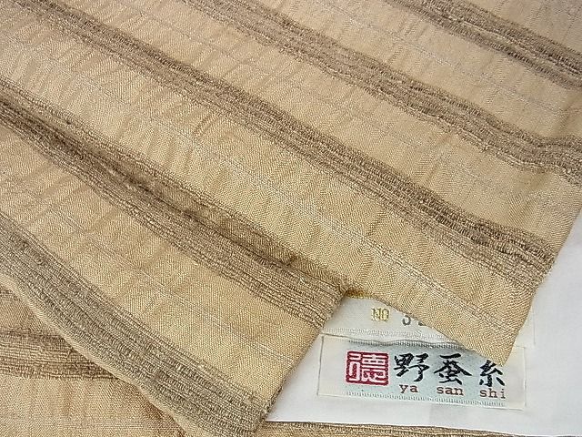 平和屋本店▽極上　インド・アッサム　野蚕糸　手織　ムガシルク　単衣　横縞　やまと金ラベル　逸品　DZAA0817kh4