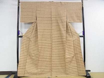 平和屋本店▽極上　インド・アッサム　野蚕糸　手織　ムガシルク　単衣　横縞　やまと金ラベル　逸品　DZAA0817kh4
