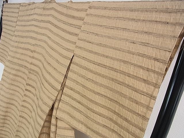 平和屋本店▽極上　インド・アッサム　野蚕糸　手織　ムガシルク　単衣　横縞　やまと金ラベル　逸品　DZAA0817kh4