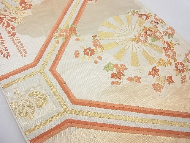 平和屋着物◎六通柄袋帯 唐織 蜀江扇面花文 金糸 逸品 BAAE5008cm