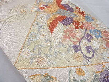 平和屋着物◎六通柄袋帯 唐織 鳳凰松皮菱花丸文 金糸 逸品 BAAE5027cm