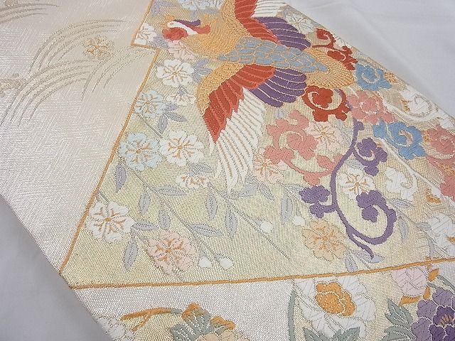 平和屋着物◎六通柄袋帯 唐織 鳳凰松皮菱花丸文 金糸 逸品 BAAE5027cm