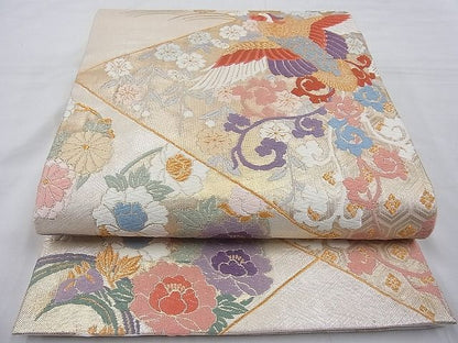 平和屋着物◎六通柄袋帯 唐織 鳳凰松皮菱花丸文 金糸 逸品 BAAE5027cm