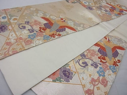 平和屋着物◎六通柄袋帯 唐織 鳳凰松皮菱花丸文 金糸 逸品 BAAE5027cm