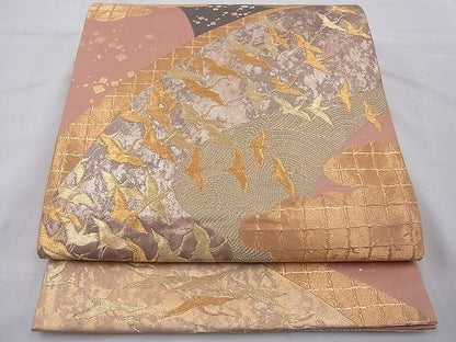 平和屋着物◎六通柄袋帯 唐織 千羽鶴 金糸 逸品 BAAE5030cm