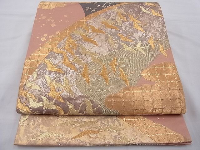 平和屋着物◎六通柄袋帯 唐織 千羽鶴 金糸 逸品 BAAE5030cm