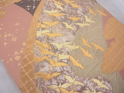 平和屋着物◎六通柄袋帯 唐織 千羽鶴 金糸 逸品 BAAE5030cm