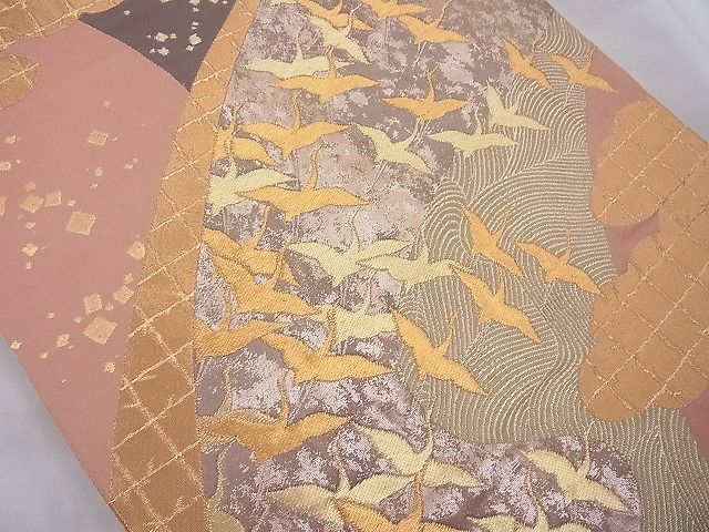平和屋着物◎六通柄袋帯 唐織 千羽鶴 金糸 逸品 BAAE5030cm
