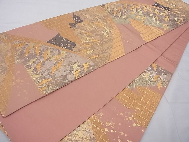 平和屋着物◎六通柄袋帯 唐織 千羽鶴 金糸 逸品 BAAE5030cm