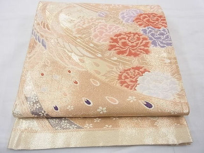 平和屋着物◎佐賀錦 六通柄袋帯 唐織 孔雀牡丹文 金糸 逸品 BAAE5050cm