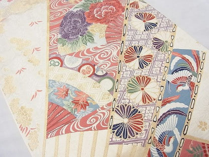 平和屋着物◎六通柄袋帯 唐織 扇面吉祥花文 金糸 逸品 BAAE5070cm