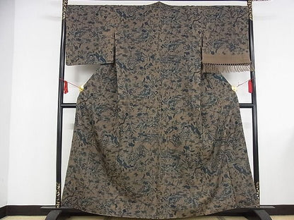 平和屋本店●極上 染織の名門 しょうざん 生紬 小紋 更紗花鳥文 反端付き 正絹 逸品 KAAA1007kk4