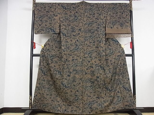 平和屋本店●極上 染織の名門 しょうざん 生紬 小紋 更紗花鳥文 反端付き 正絹 逸品 KAAA1007kk4
