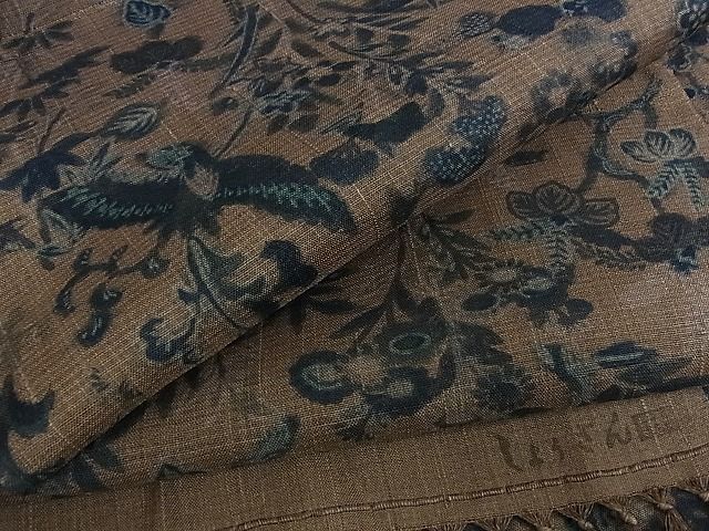 平和屋本店●極上 染織の名門 しょうざん 生紬 小紋 更紗花鳥文 反端付き 正絹 逸品 KAAA1007kk4