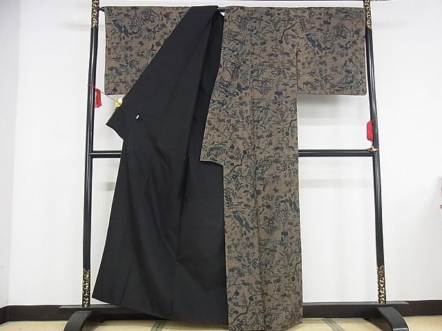 平和屋本店●極上 染織の名門 しょうざん 生紬 小紋 更紗花鳥文 反端付き 正絹 逸品 KAAA1007kk4