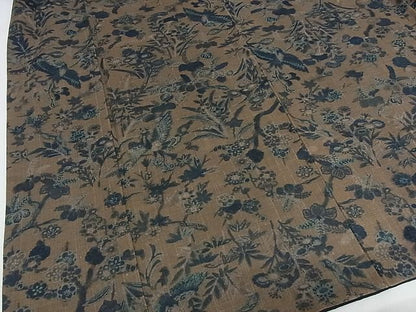 平和屋本店●極上 染織の名門 しょうざん 生紬 小紋 更紗花鳥文 反端付き 正絹 逸品 KAAA1007kk4