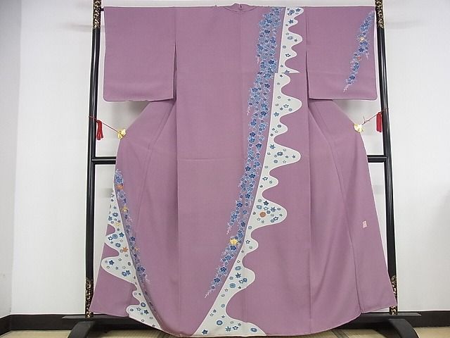 平和屋本店●極上　人間国宝　五代　田畑喜八　訪問着　駒刺繍　枝垂れ花文　金糸　正絹　逸品　未使用　KAAA1011kk4