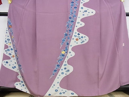 平和屋本店●極上　人間国宝　五代　田畑喜八　訪問着　駒刺繍　枝垂れ花文　金糸　正絹　逸品　未使用　KAAA1011kk4