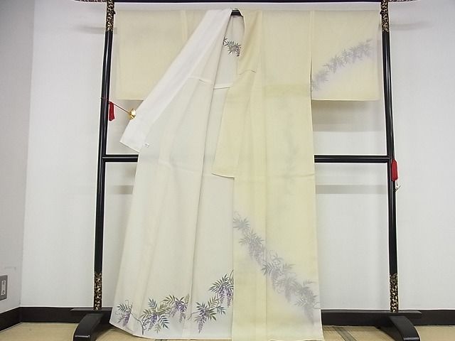 平和屋本店■極上　訪問着　無双仕立て　紗袷　紗×絽　手描き　藤花房　暈し染め　正絹　逸品　KAAA1046kk4