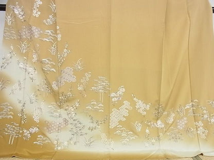 平和屋本店●極上 訪問着 総刺繍 吉祥草花文 暈し染め 金糸 ロング丈 正絹 逸品 KAAA1051kk4