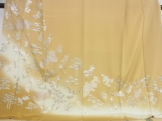 平和屋本店●極上 訪問着 総刺繍 吉祥草花文 暈し染め 金糸 ロング丈 正絹 逸品 KAAA1051kk4