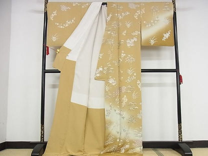 平和屋本店●極上 訪問着 総刺繍 吉祥草花文 暈し染め 金糸 ロング丈 正絹 逸品 KAAA1051kk4