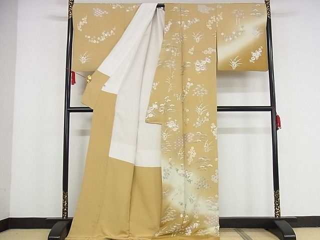 平和屋本店●極上 訪問着 総刺繍 吉祥草花文 暈し染め 金糸 ロング丈 正絹 逸品 KAAA1051kk4