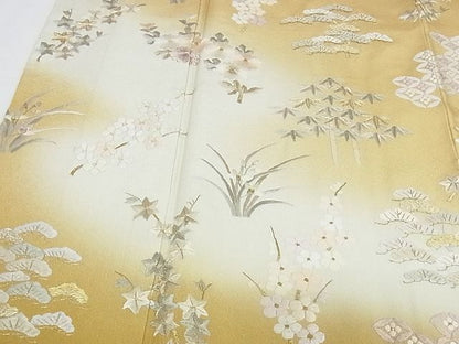 平和屋本店●極上 訪問着 総刺繍 吉祥草花文 暈し染め 金糸 ロング丈 正絹 逸品 KAAA1051kk4
