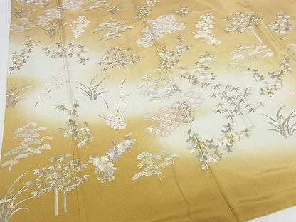 平和屋本店●極上 訪問着 総刺繍 吉祥草花文 暈し染め 金糸 ロング丈 正絹 逸品 KAAA1051kk4