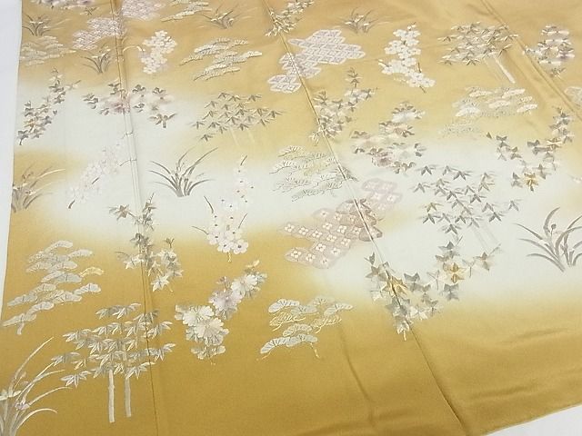 平和屋本店●極上 訪問着 総刺繍 吉祥草花文 暈し染め 金糸 ロング丈 正絹 逸品 KAAA1051kk4