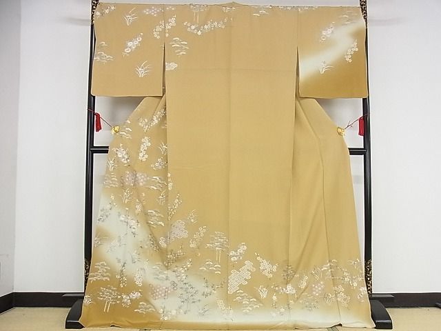 平和屋本店●極上 訪問着 総刺繍 吉祥草花文 暈し染め 金糸 ロング丈 正絹 逸品 KAAA1051kk4