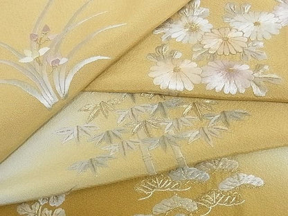 平和屋本店●極上 訪問着 総刺繍 吉祥草花文 暈し染め 金糸 ロング丈 正絹 逸品 KAAA1051kk4