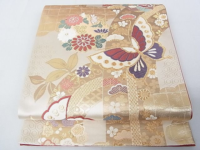 平和屋着物◎六通柄袋帯 舞蝶花文 金糸 逸品 DAAB1878jm