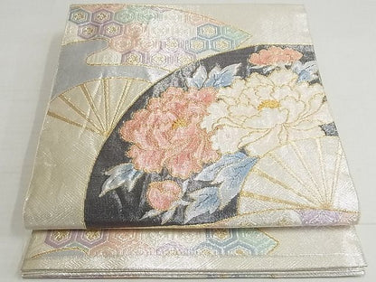 平和屋着物◎西陣 野々村織物謹製 佐賀錦 六通柄袋帯 扇面吉祥花文 金銀糸 正絹 逸品 AAAG0731Aex