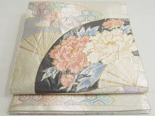 平和屋着物◎西陣 野々村織物謹製 佐賀錦 六通柄袋帯 扇面吉祥花文 金銀糸 正絹 逸品 AAAG0731Aex