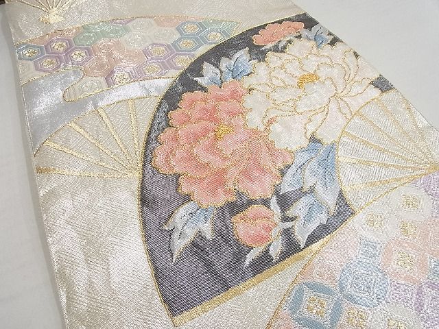 平和屋着物◎西陣 野々村織物謹製 佐賀錦 六通柄袋帯 扇面吉祥花文 金銀糸 正絹 逸品 AAAG0731Aex