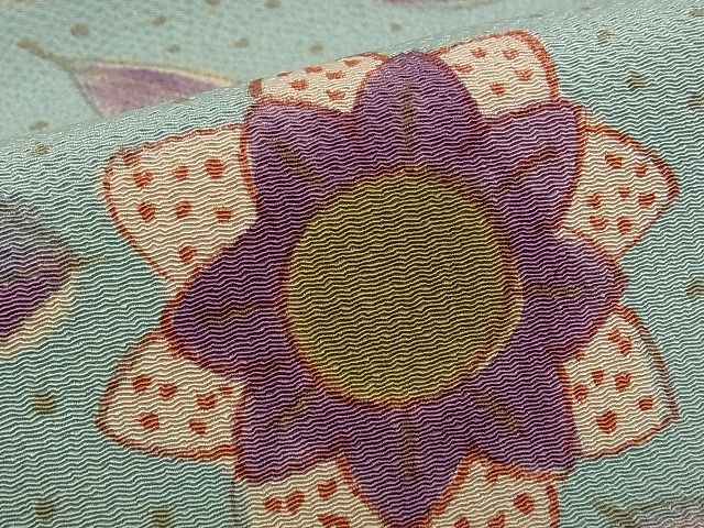 平和屋本店■希少　染色作家　山本由季　つけ帯　草花文　鬼しぼ縮緬　箱付き　逸品　CZAA0241s4