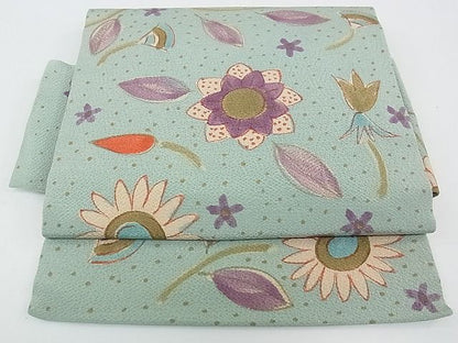 平和屋本店■希少　染色作家　山本由季　つけ帯　草花文　鬼しぼ縮緬　箱付き　逸品　CZAA0241s4