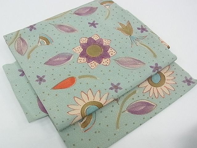 平和屋本店■希少　染色作家　山本由季　つけ帯　草花文　鬼しぼ縮緬　箱付き　逸品　CZAA0241s4