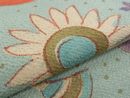 平和屋本店■希少　染色作家　山本由季　つけ帯　草花文　鬼しぼ縮緬　箱付き　逸品　CZAA0241s4