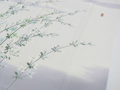 平和屋本店●極上 十日町 加賀草木友禅の第一人者 田村哲彦 訪問着 枝花文 暈し染め 逸品 CZAA0247s4