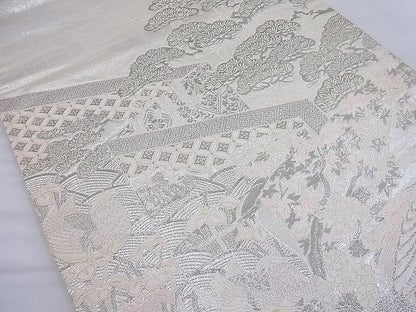 平和屋着物◎太鼓柄袋帯 唐織 花鳥文 銀糸 逸品 BAAE4380ea