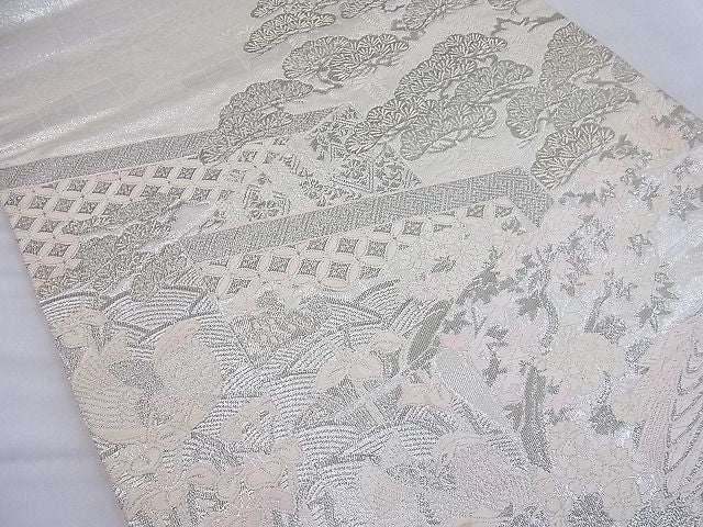 平和屋着物◎太鼓柄袋帯 唐織 花鳥文 銀糸 逸品 BAAE4380ea