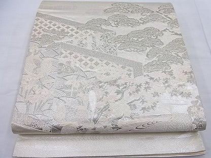 平和屋着物◎太鼓柄袋帯 唐織 花鳥文 銀糸 逸品 BAAE4380ea