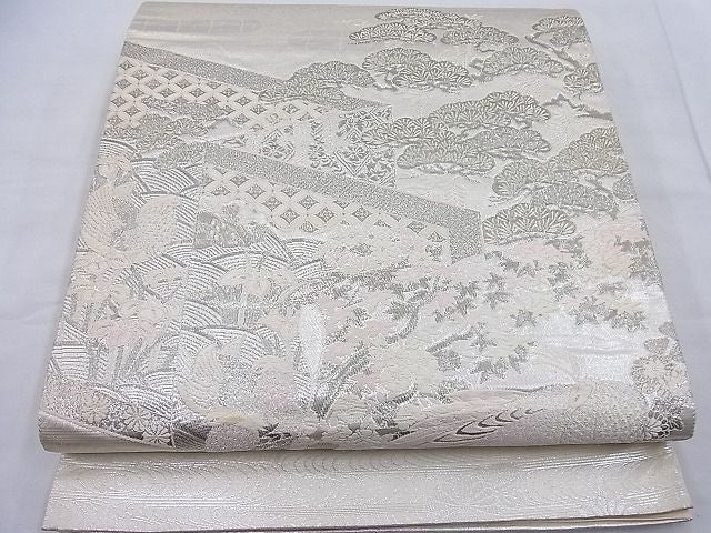 平和屋着物◎太鼓柄袋帯 唐織 花鳥文 銀糸 逸品 BAAE4380ea