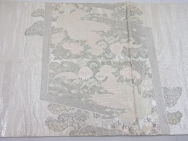 平和屋着物◎太鼓柄袋帯 唐織 花鳥文 銀糸 逸品 BAAE4380ea